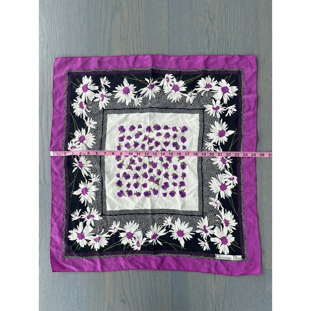 Christian Dior 1970s Vintage 100% Silk Scarf Purple Flowers - Picture 3 of 7